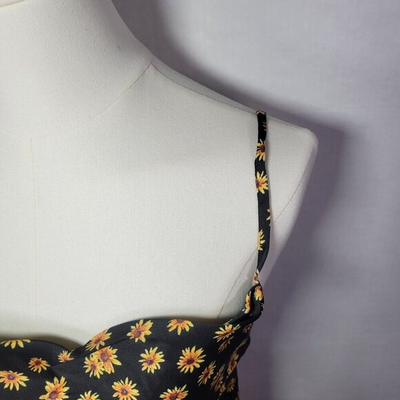 WeWoreWhat Black & Yellow Daisy Print Spaghetti Straps Midi Slip Dress Size 0 - Picture 8 of 10
